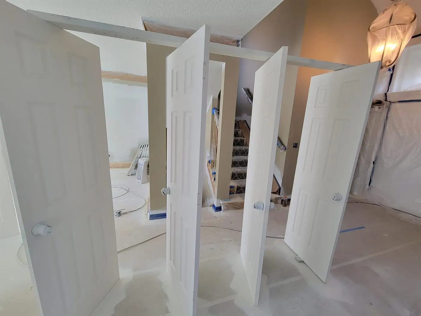 Newly installed white interior doors