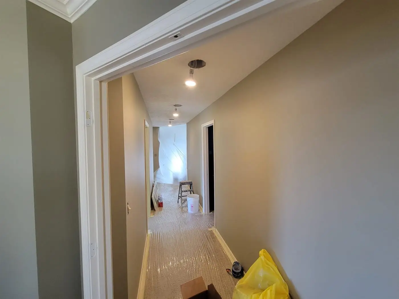 Hallway with newly laid wood flooring