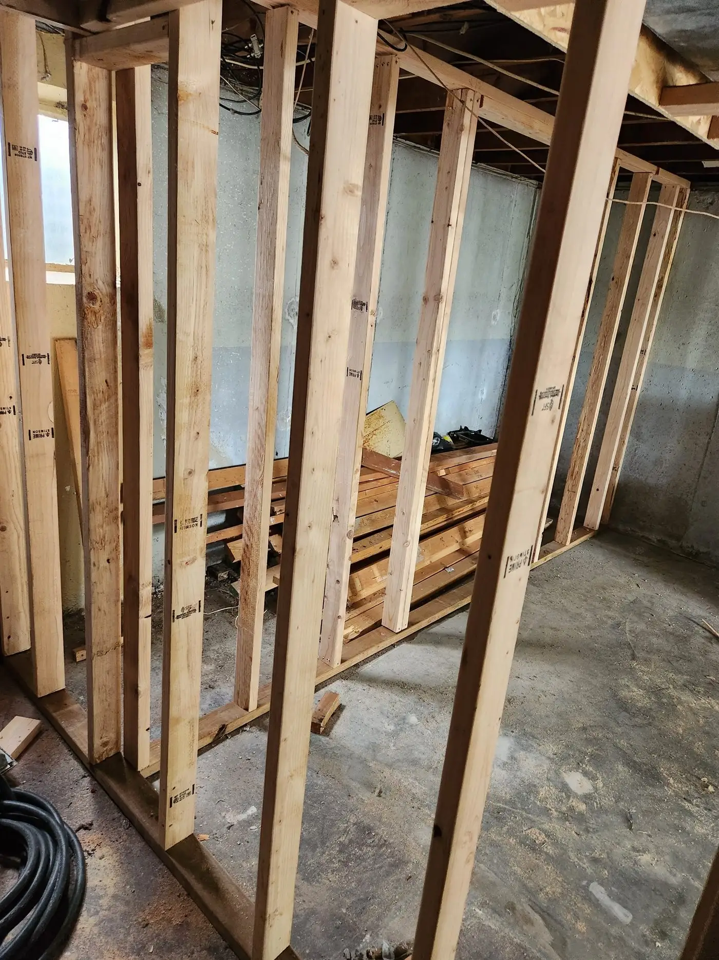 Framing exposed during a remodel before boarding out